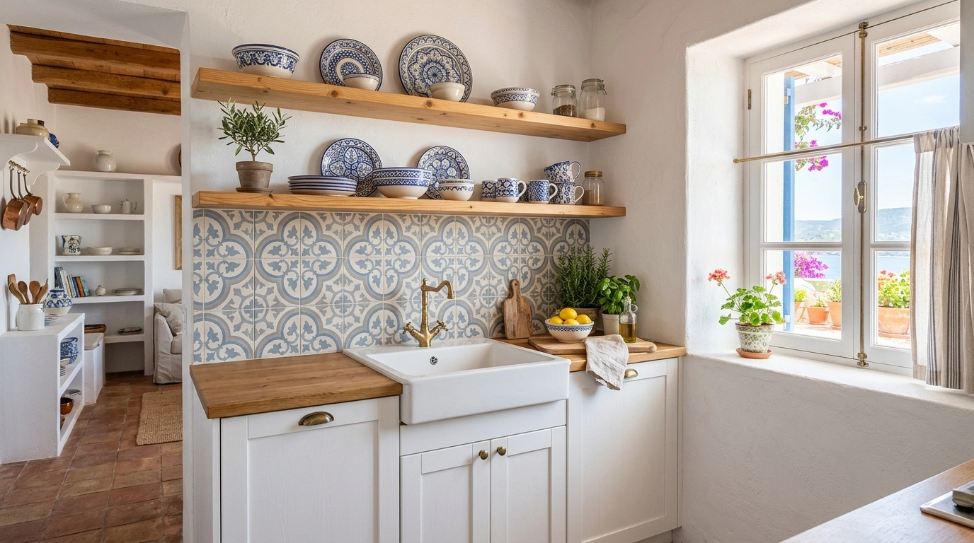 Spanish Cement Patterned Tile in Blue and Gray