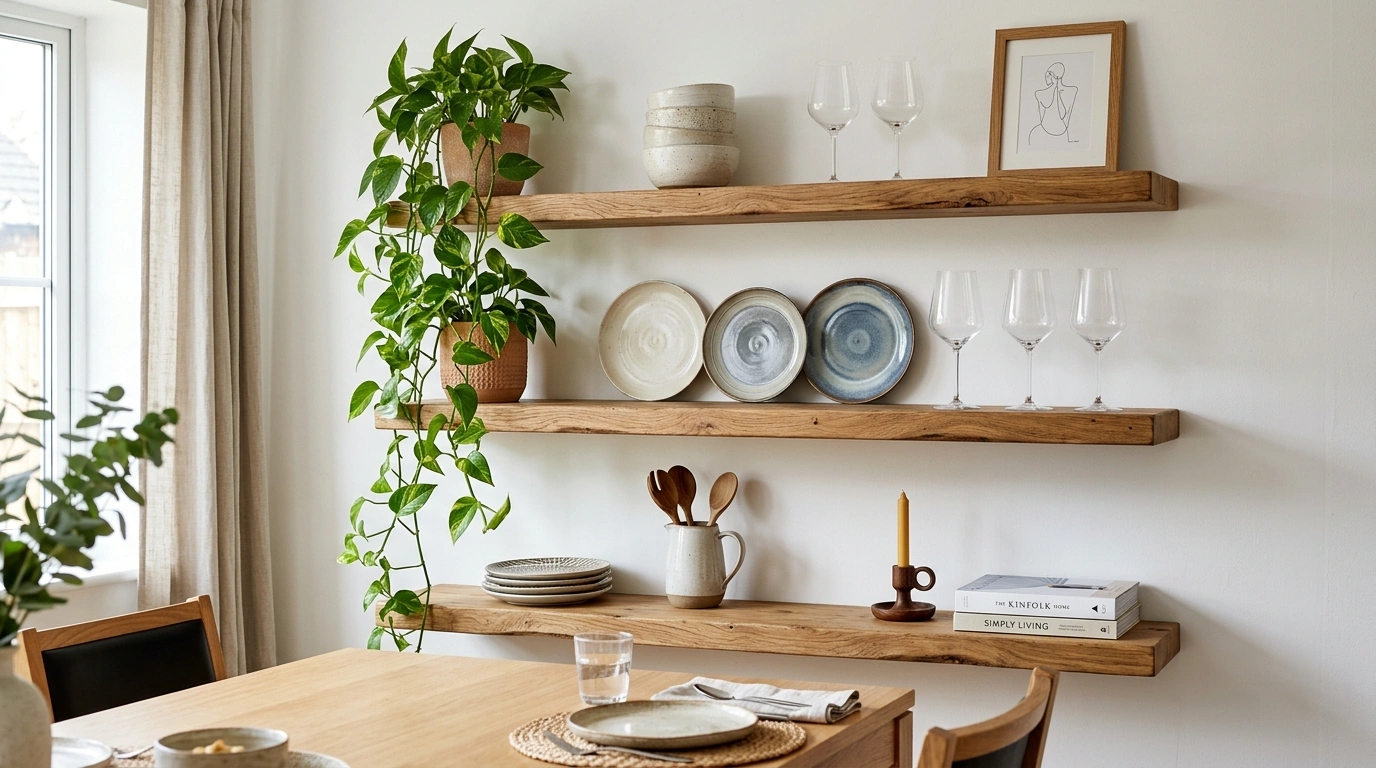 Floating Shelves Instead of a Buffet