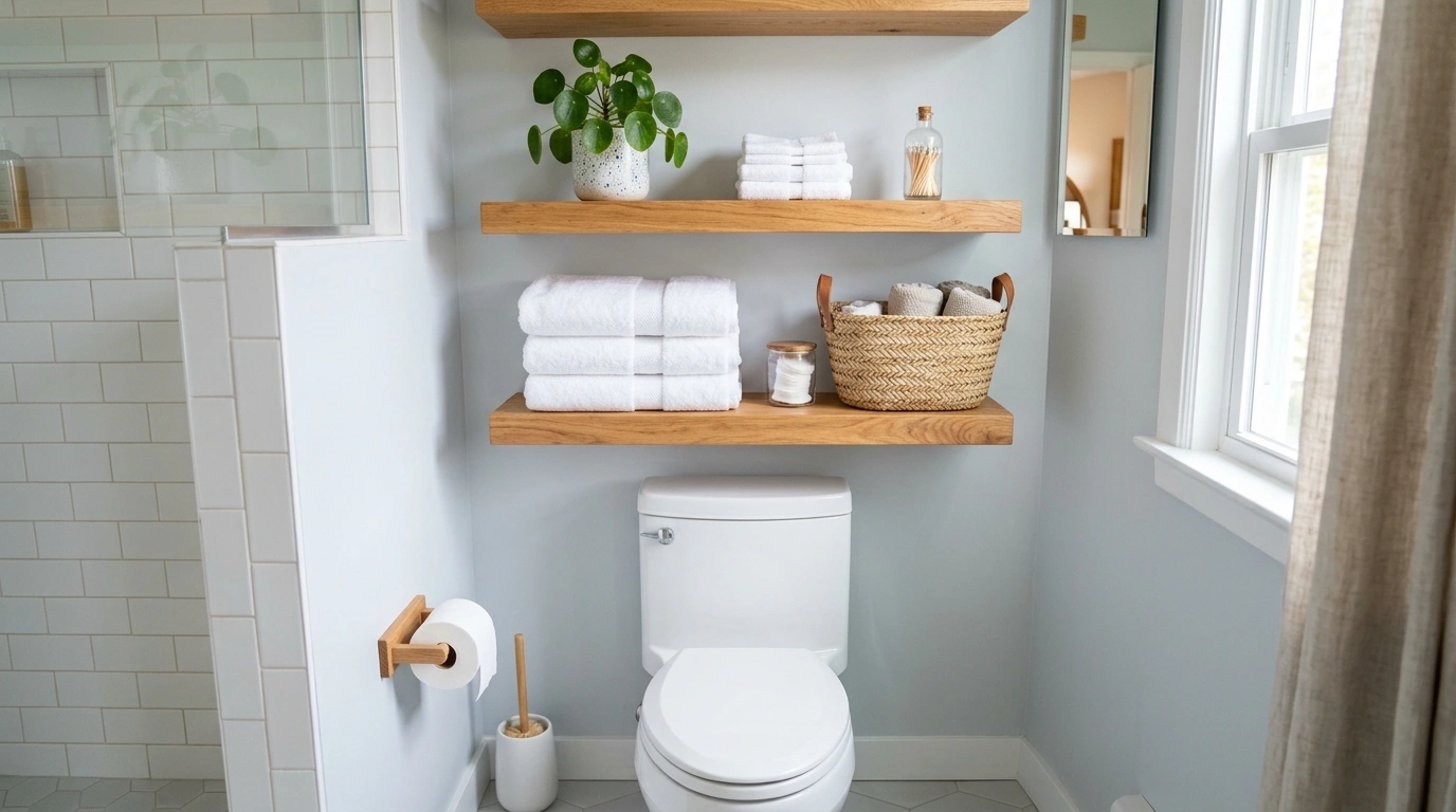 Open Shelving Over the Toilet