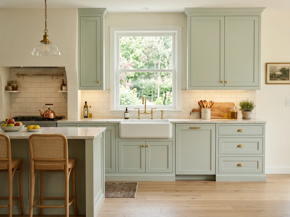 Celadon Green & Warm Cream