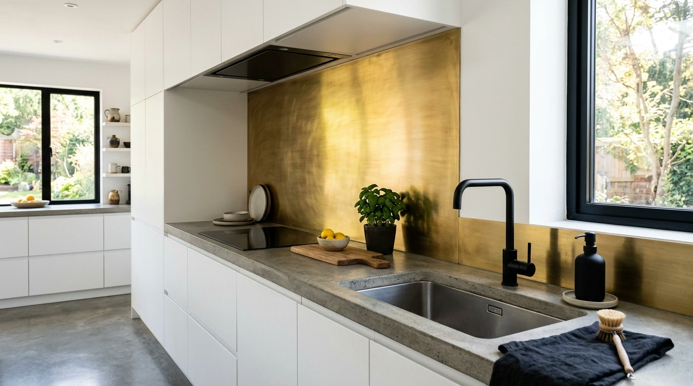 Warm Brushed Brass Sheet Backsplash