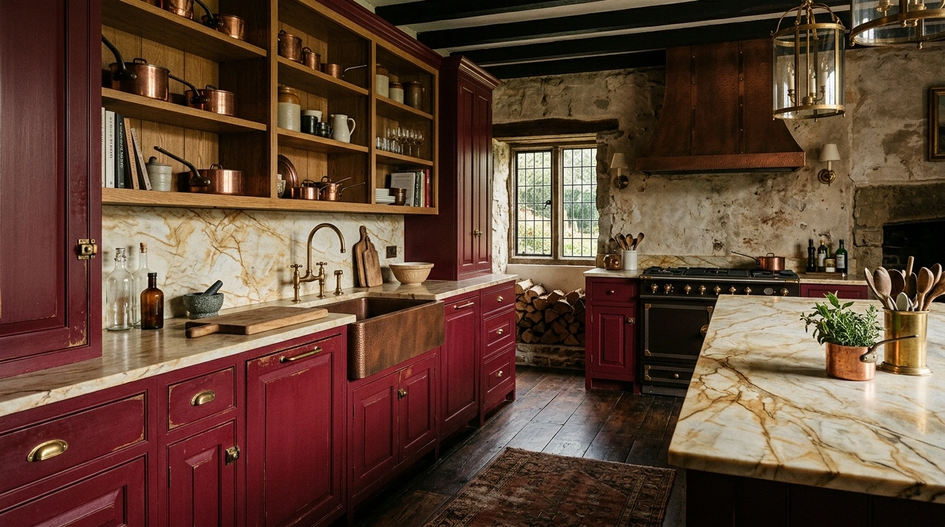 Deep Merlot Red and Warm Oak Timber