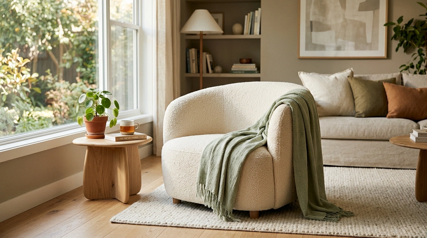 Soft Curved Bouclé Accent Chairs