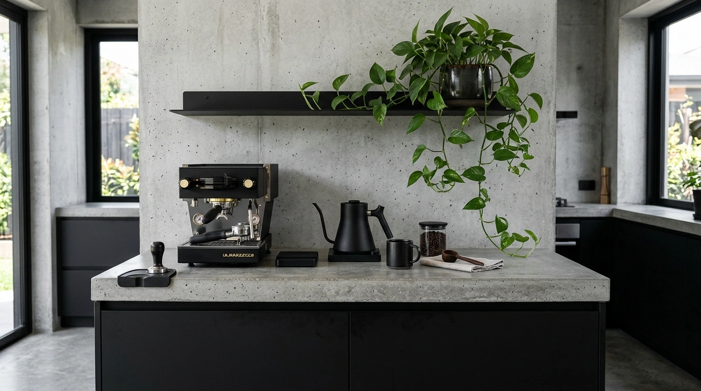 Sleek Matte Black and Concrete Setup