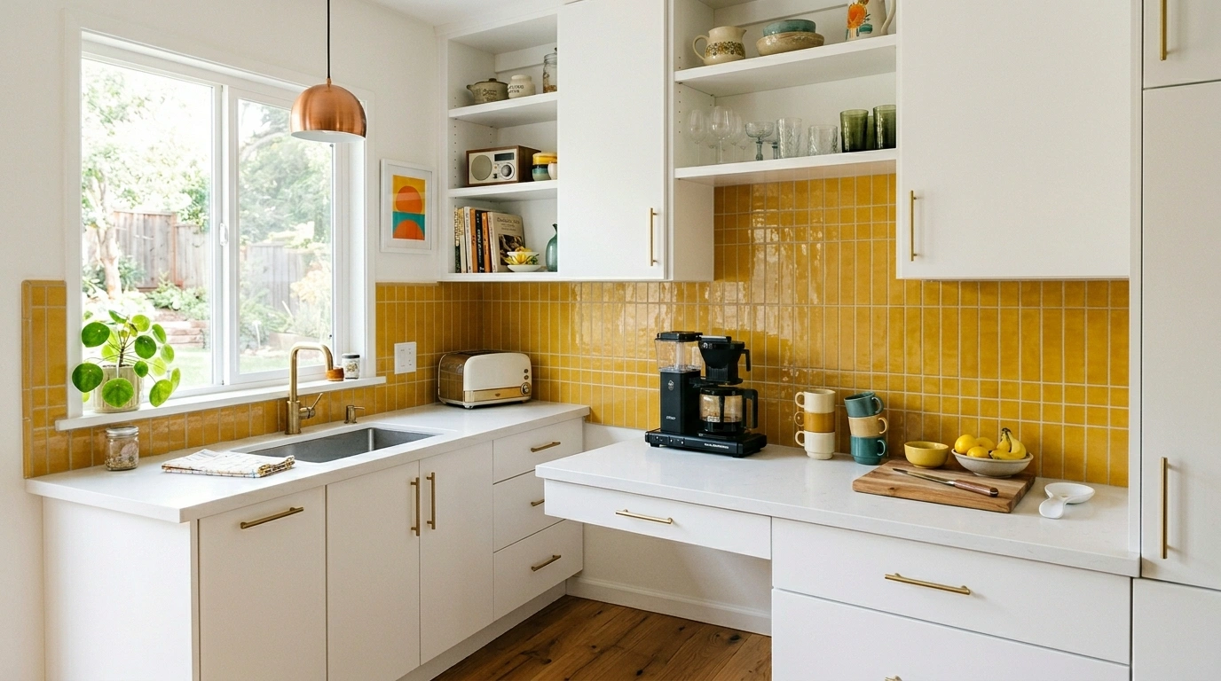 Glazed Ochre Yellow Square Tiles