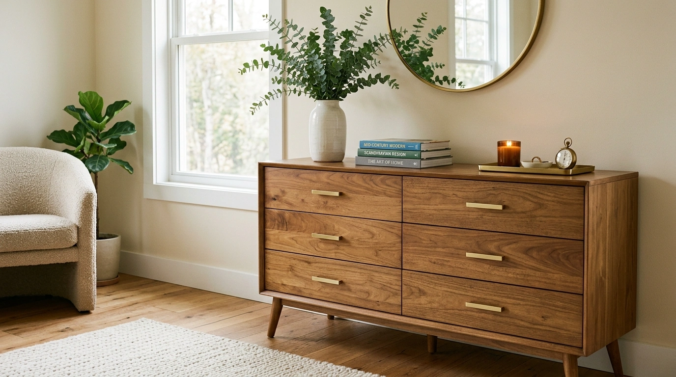 Mid-Century Modern Wood Dressers with Brass Har...