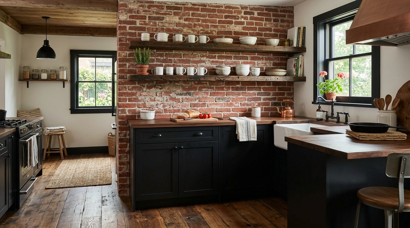 Black and Distressed Red Brick