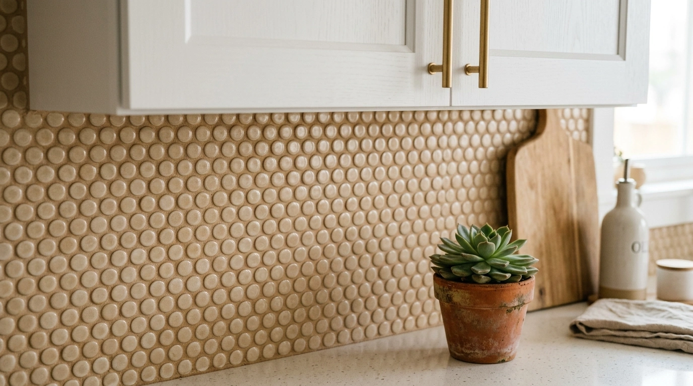 Warm Beige Penny Round Tiles