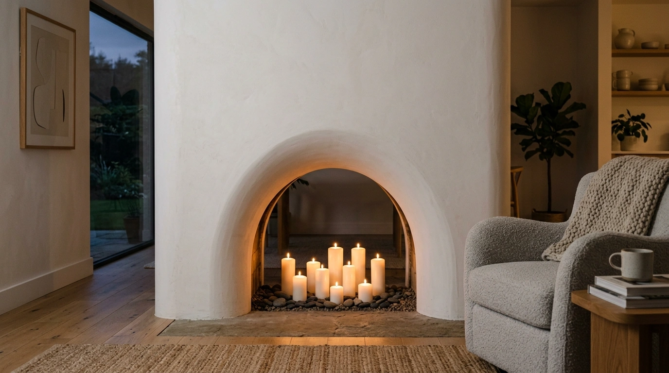 Textured Plaster Fireplace as a Soft Focal Point