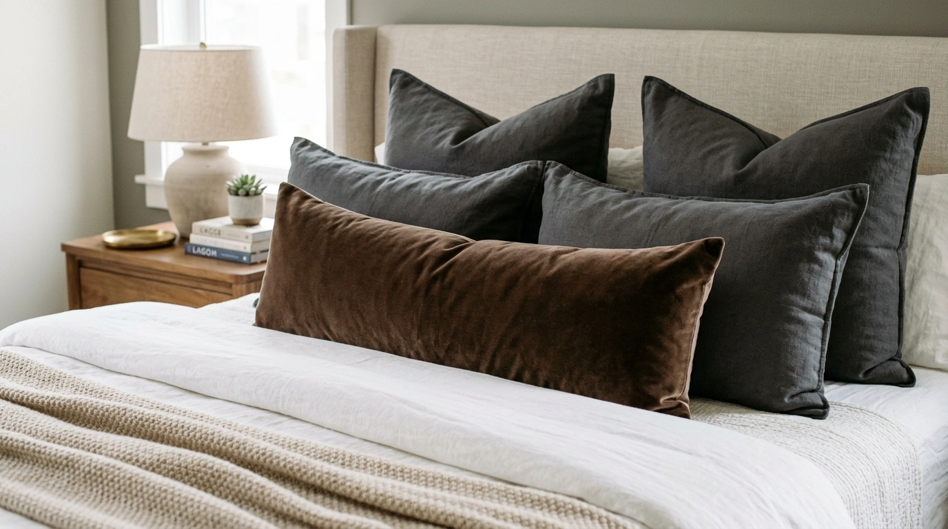 Velvet and Matte Cotton Pillow Layering
