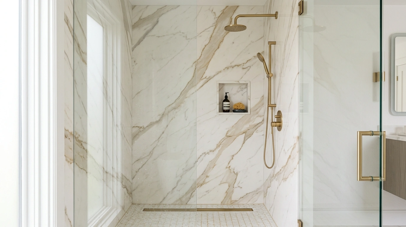 Monochromatic Marble-Look Porcelain Slabs