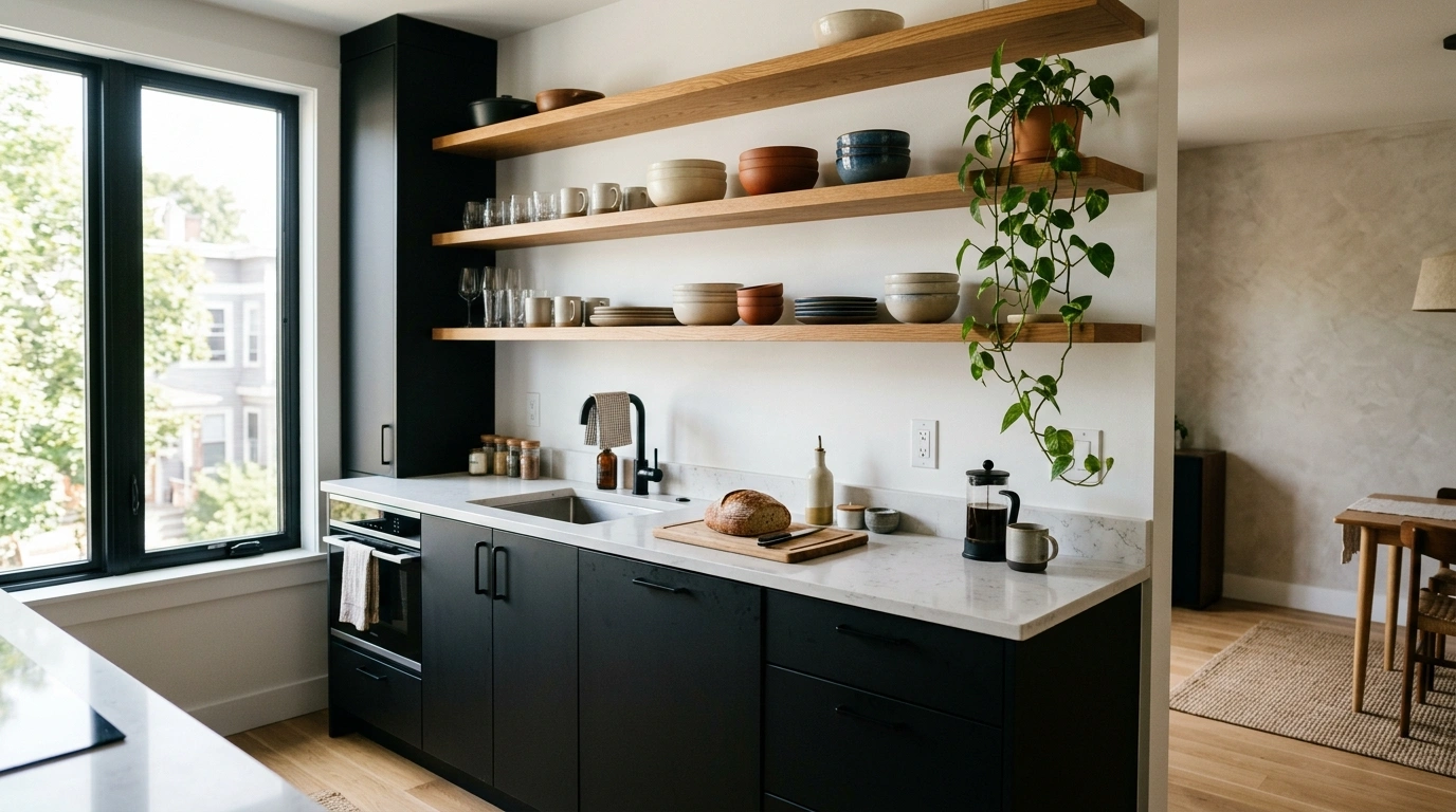 Matte Black and Warm Natural Oak