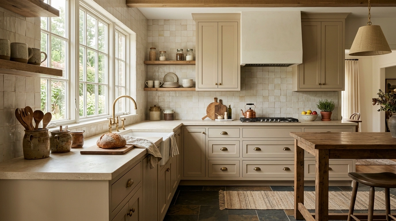 Warm Putty Beige and Antique Brass