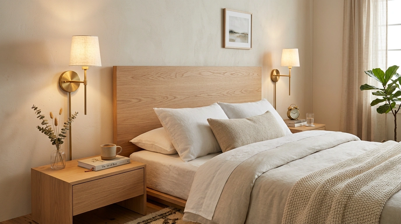 Sleek Brushed Brass Wall Sconces with Fabric Sh...