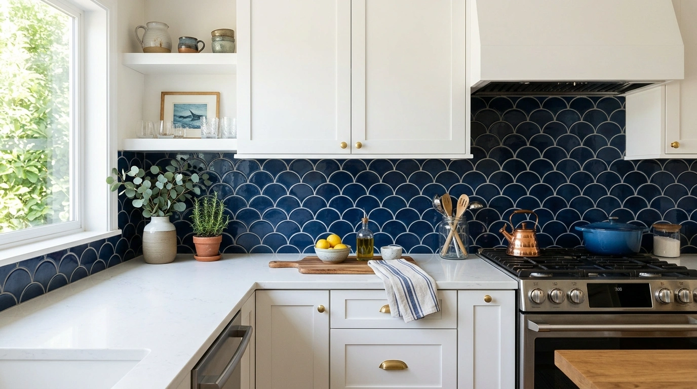 Deep Navy Blue Fish Scale Tiles