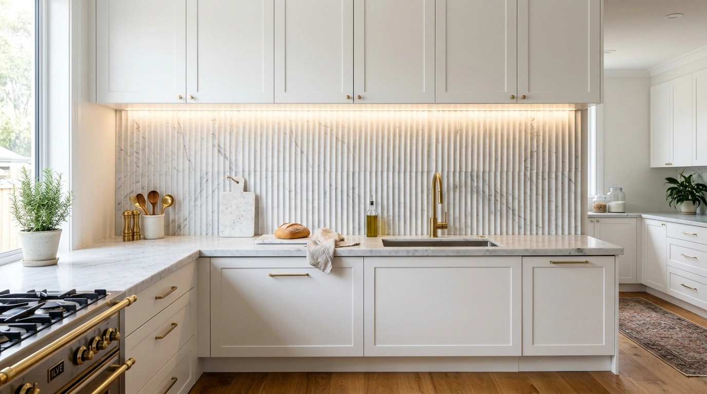 Fluted White Marble Tile