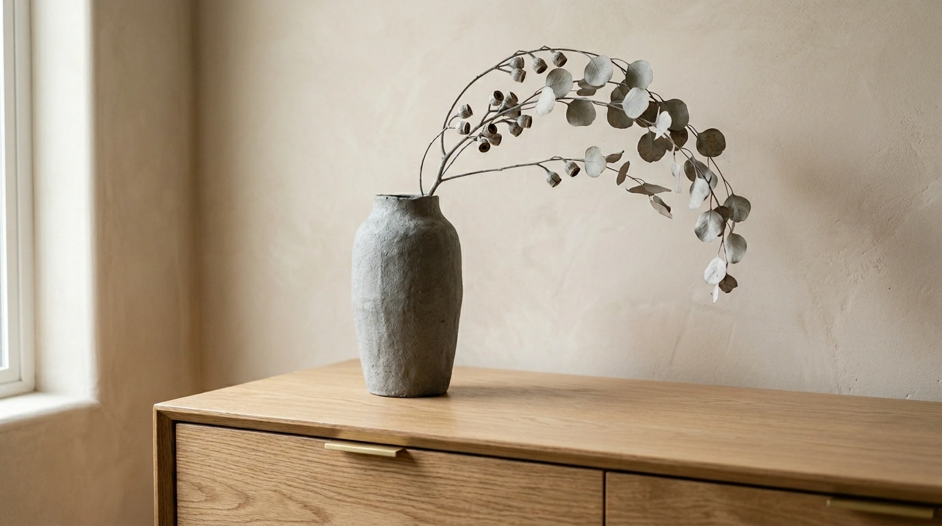 Minimalist Ceramic Vases with Single Dried Bran...