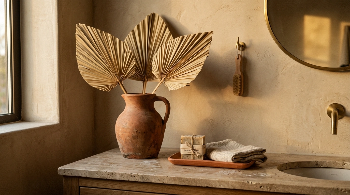 Earthy Terracotta Accents and Dried Fan Palms