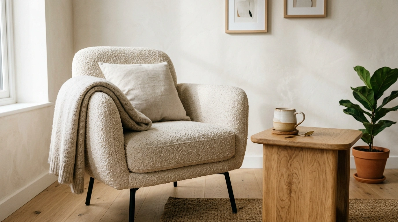 Oak Wood and Rich Bouclé Textures