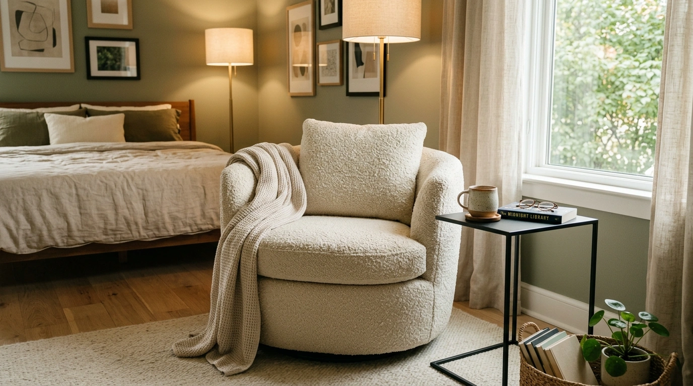 Textured Bouclé Corner Swivel Chairs