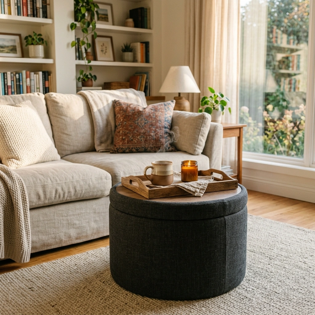 The Double-Duty Storage Ottoman as a Coffee Table