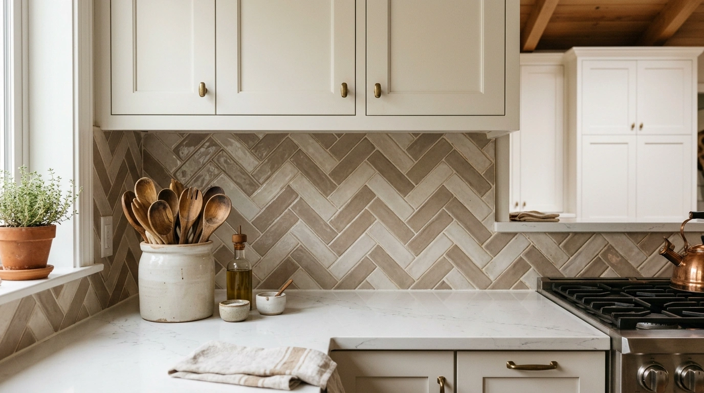 Warm Taupe Herringbone Ceramic