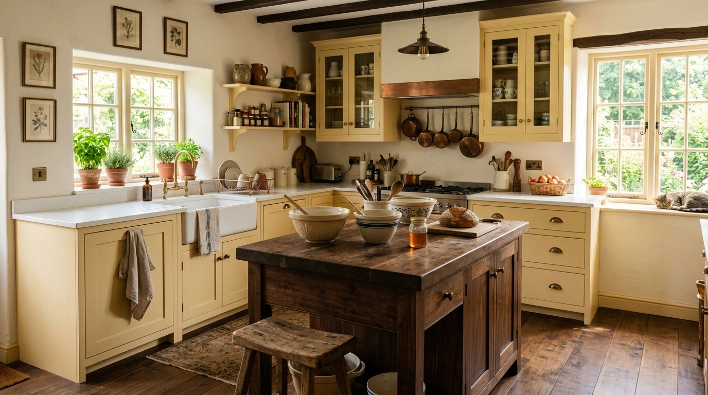 Butter Yellow and Dark Walnut Accents