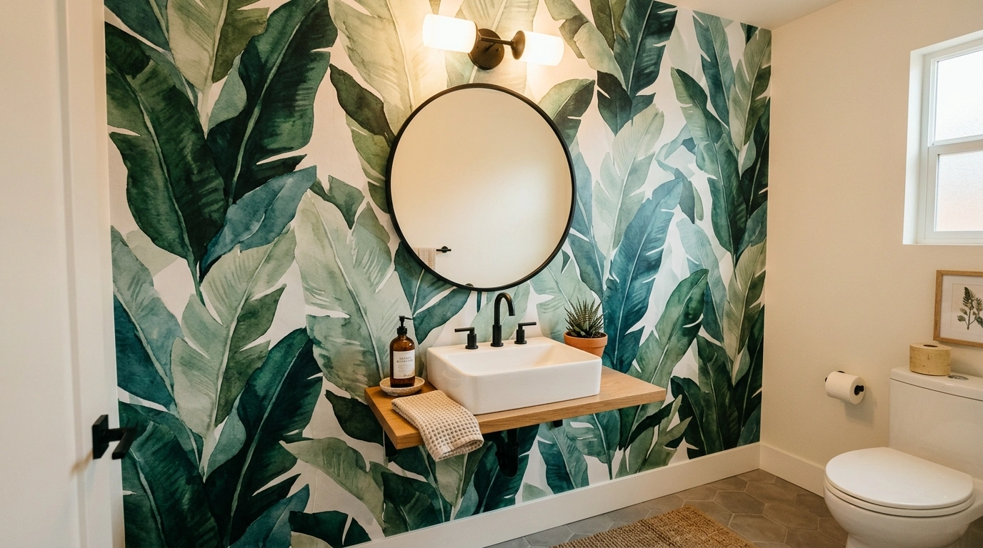 A Dramatic Banana Leaf Accent Wall