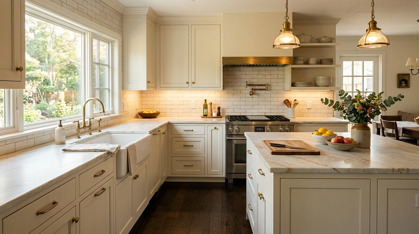 Soft Ivory and Honed White Quartzite