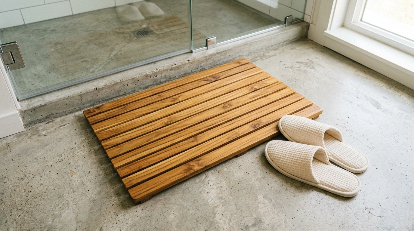 Raw Teakwood Shower Mats for a Resort Bathhouse...