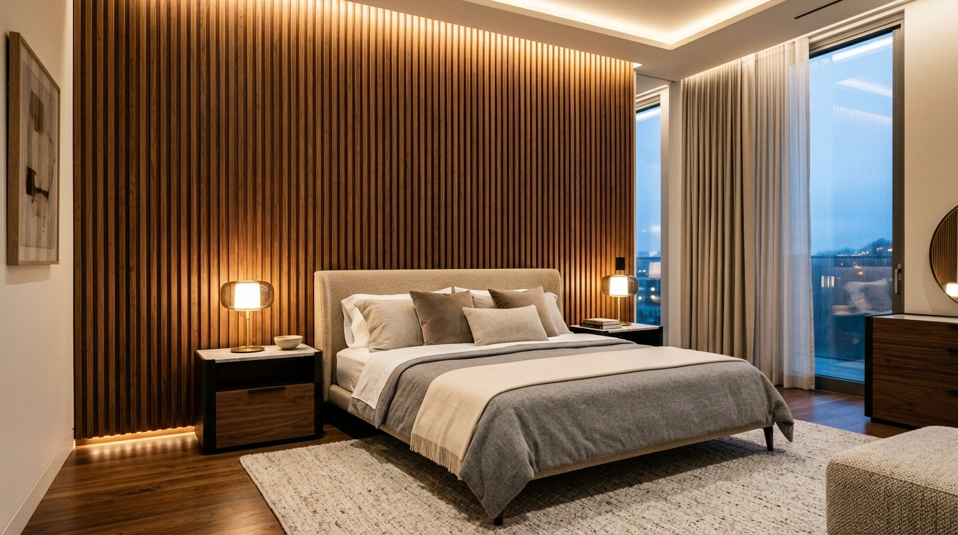 Vertical Fluted Wood Accent Walls