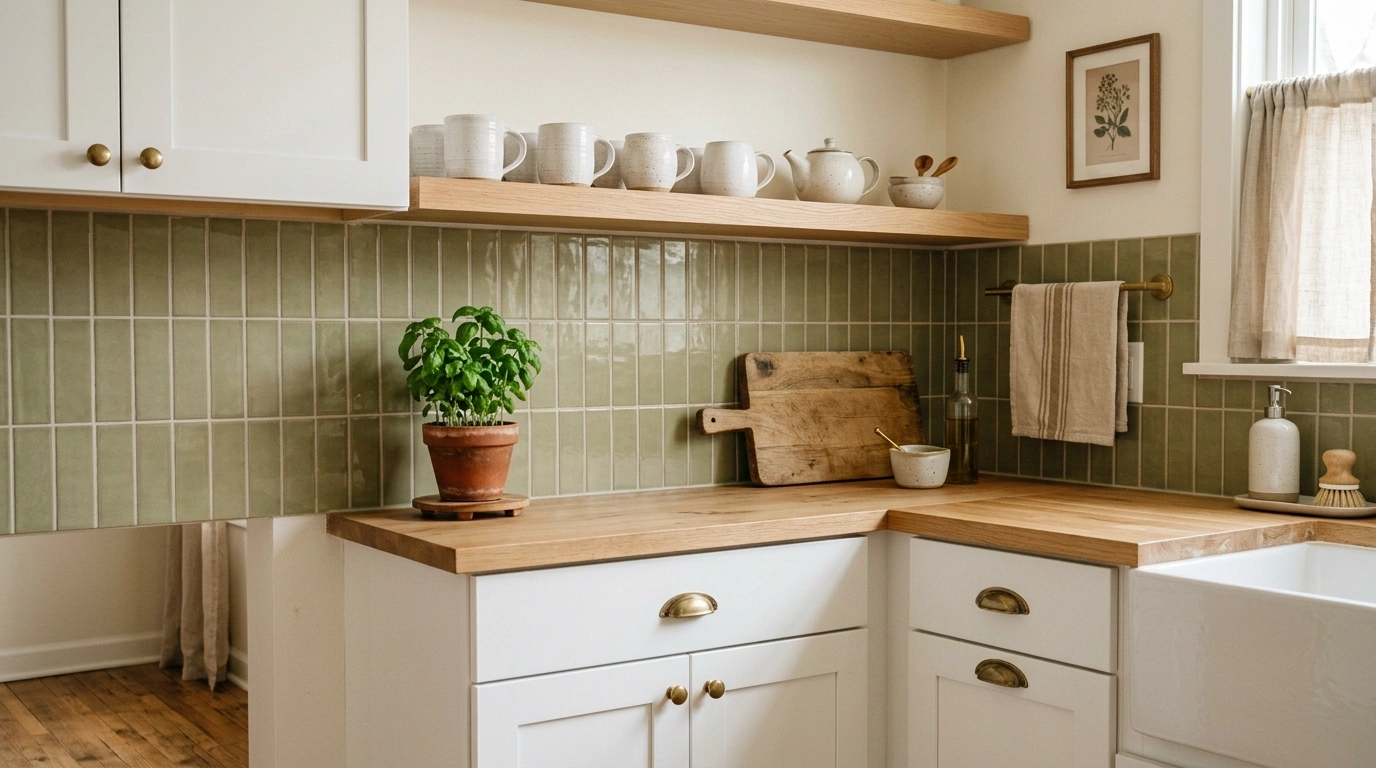 Muted Olive Green Ceramic Subway Tile