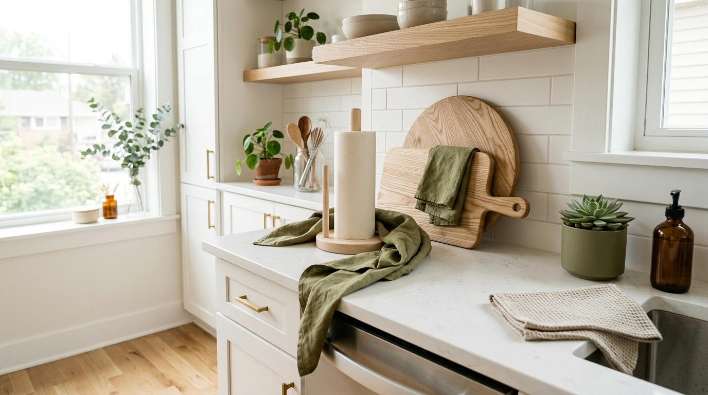 Muted Olive Green & Pale Ash Wood