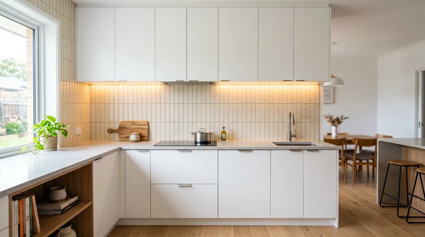Vertically Stacked Soft Cream Tiles