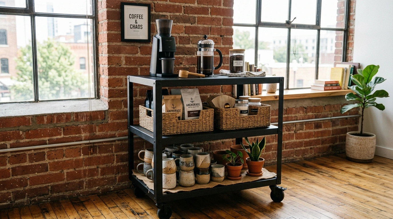 Industrial Black Metal Utility Cart Station