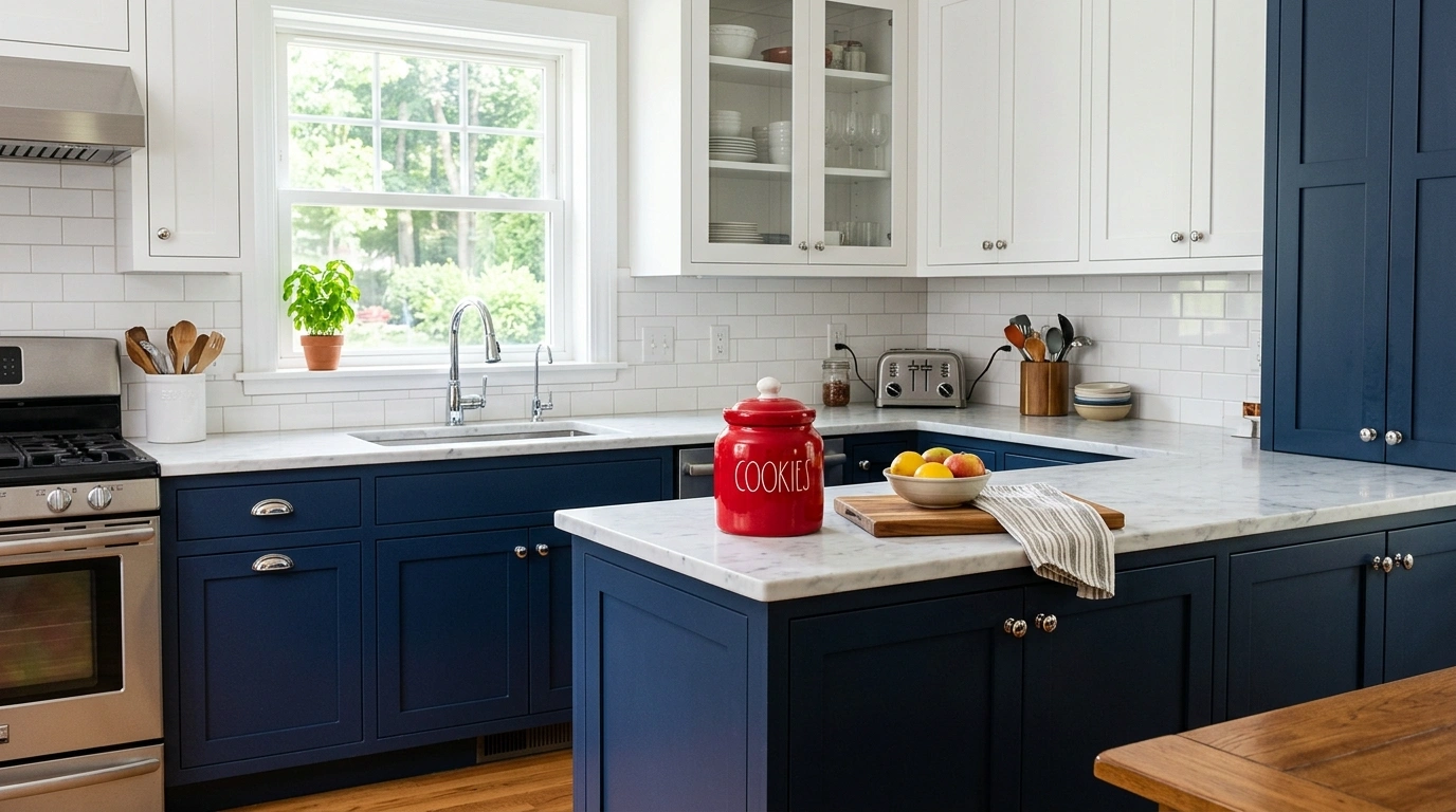 Navy Blue and Cherry Red