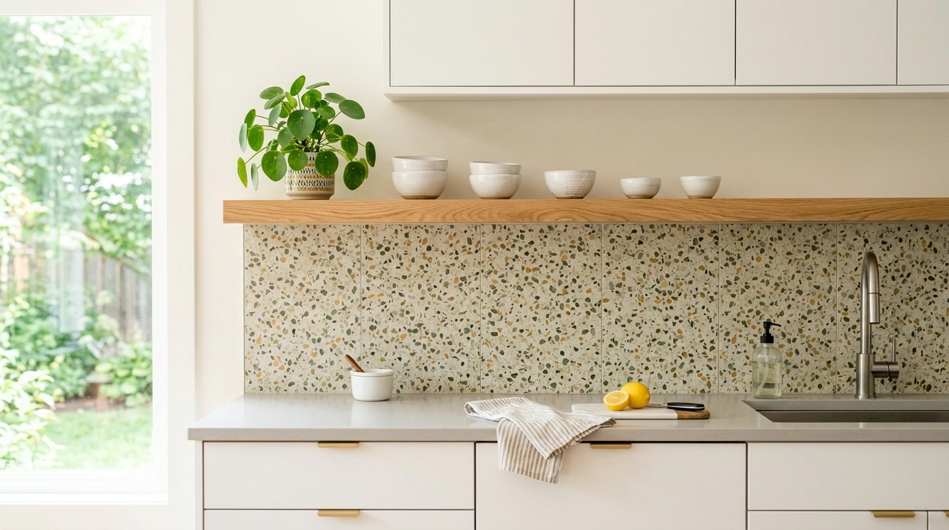 Muted Terrazzo Tile with Earthy Flecks