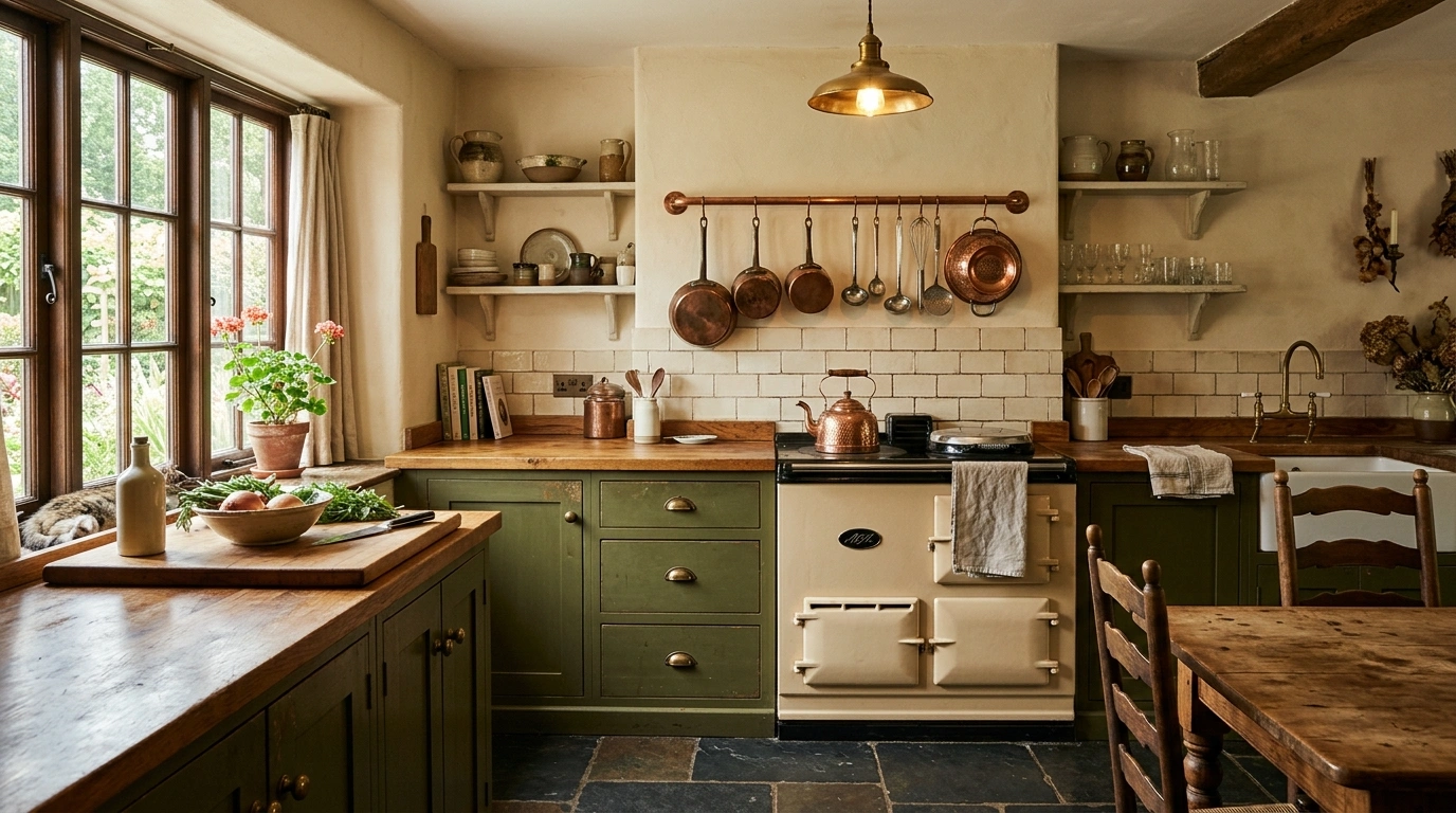 Olive Green, Cream, and Copper Accents