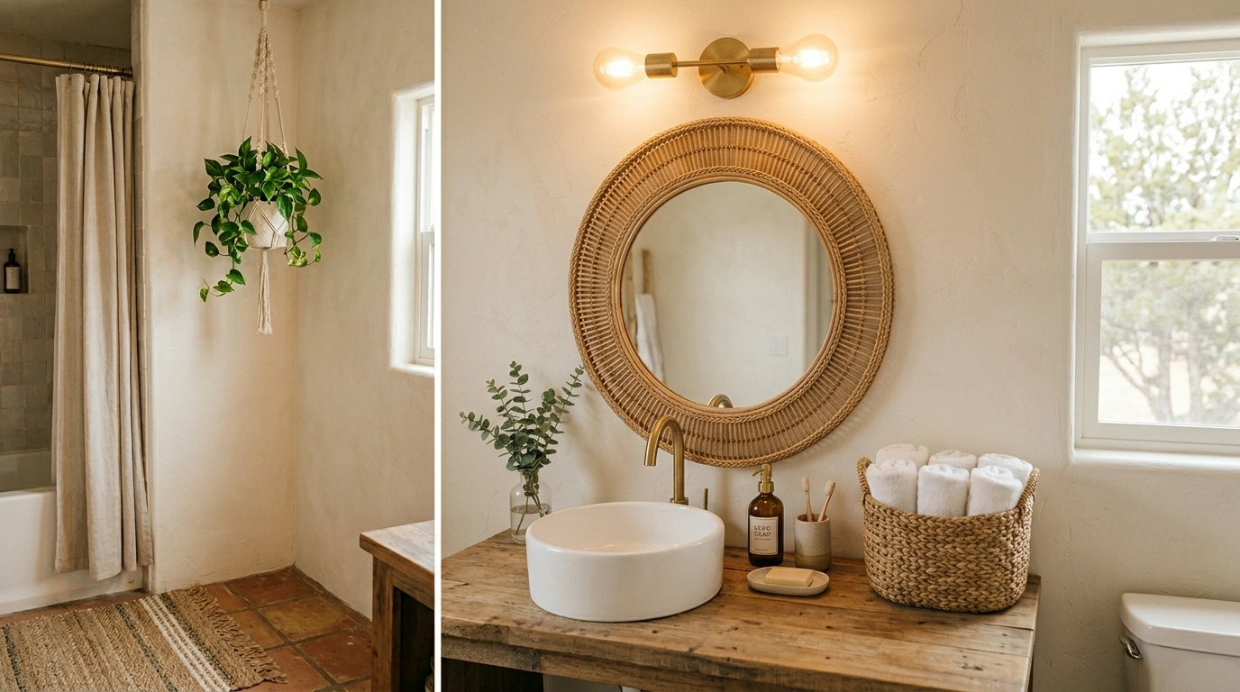 Rattan Mirrors and Woven Seagrass Storage Baskets