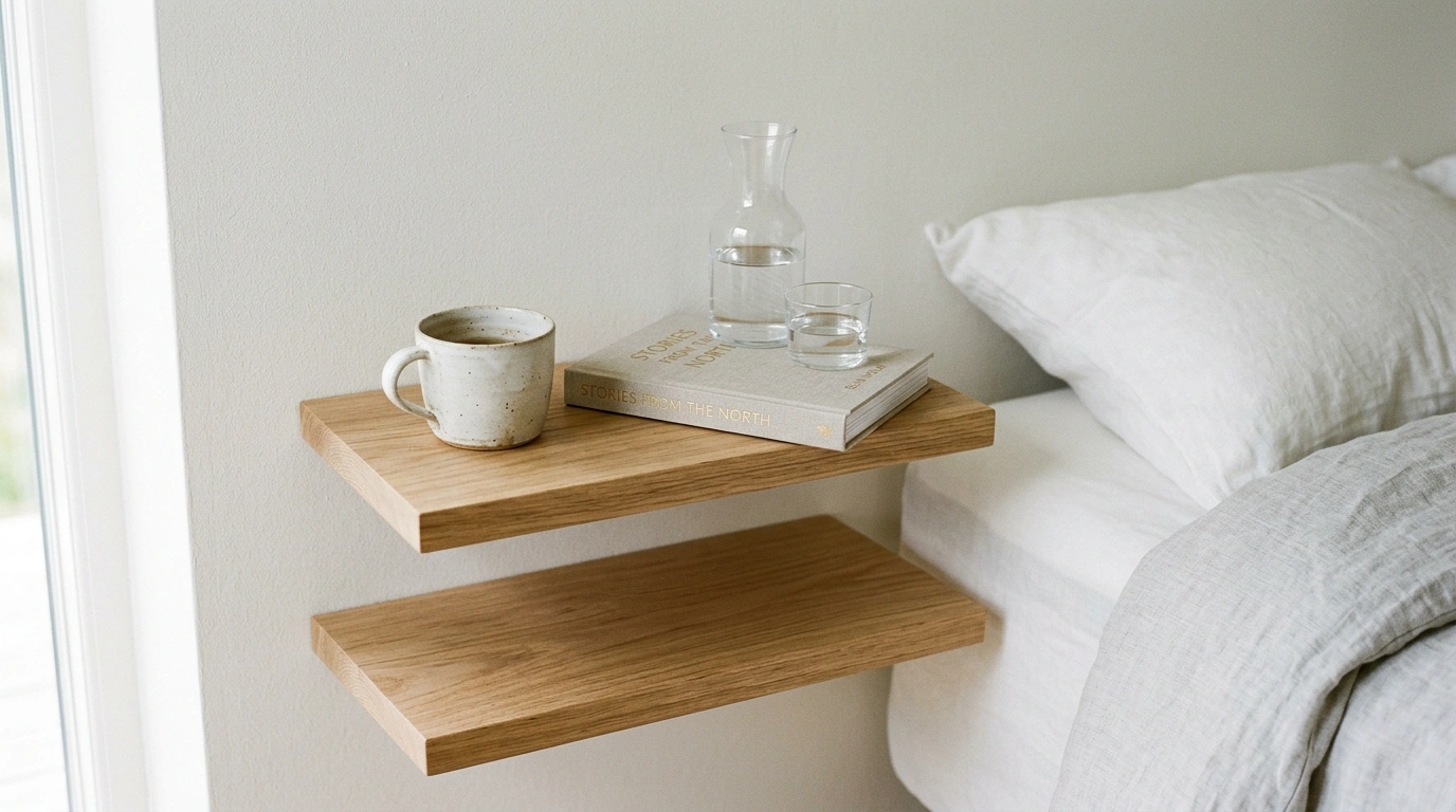Asymmetrical Floating Bedside Shelves