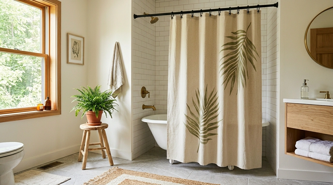 A Premium Heavy-Weight Canvas Jungle Shower Cur...