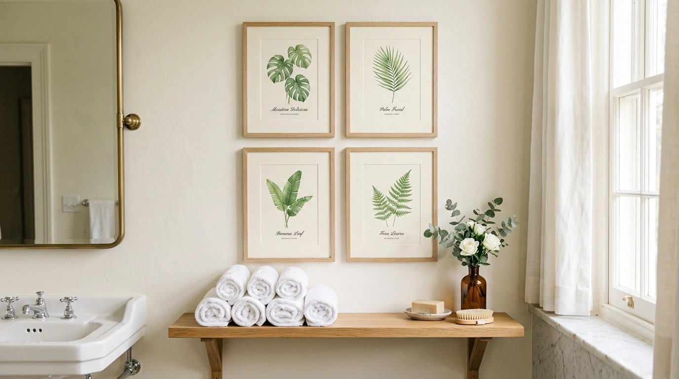 Tropical Botanical Art Prints in Thin Oak Frames