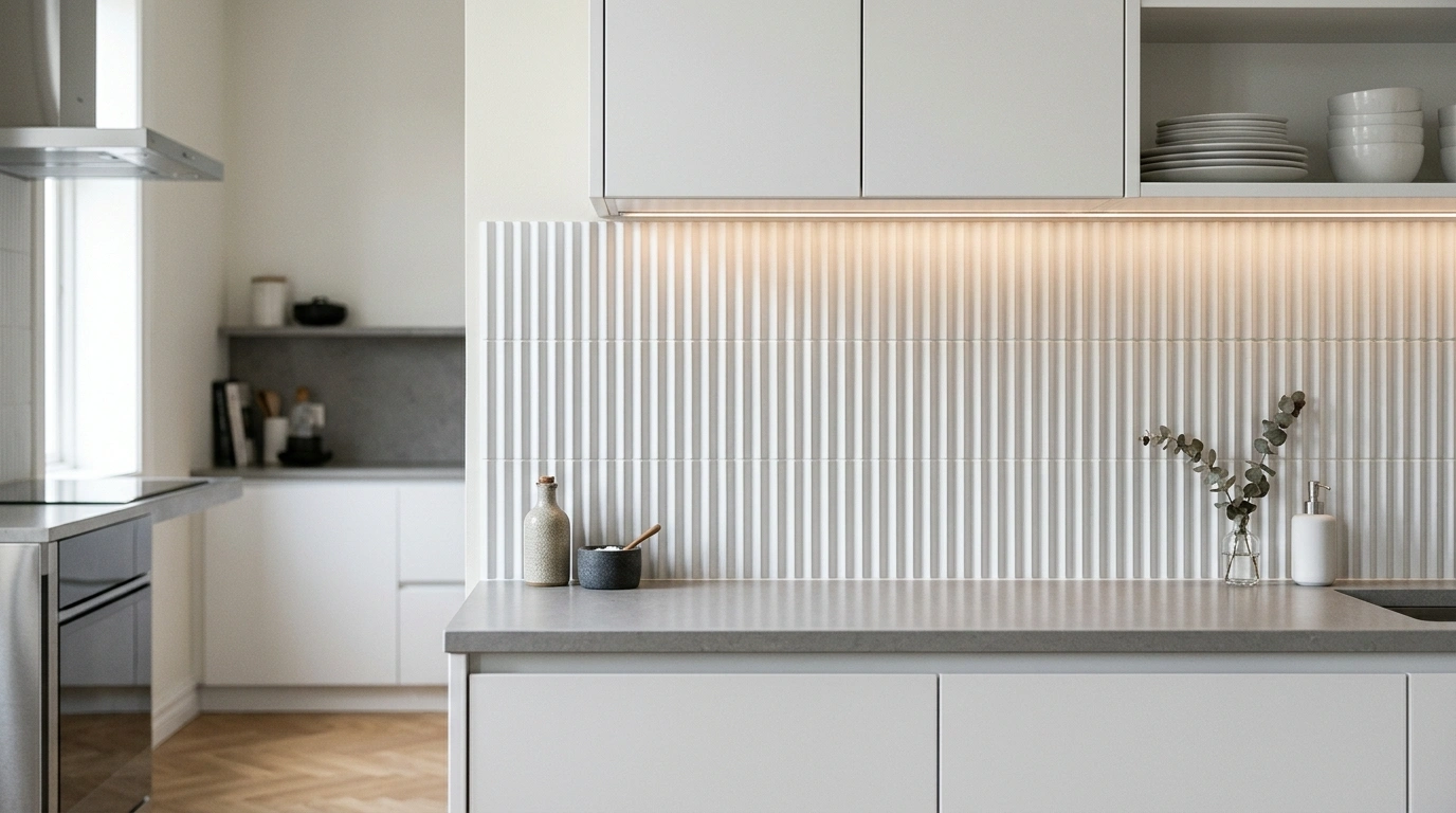 Fluted White Ceramic Tile