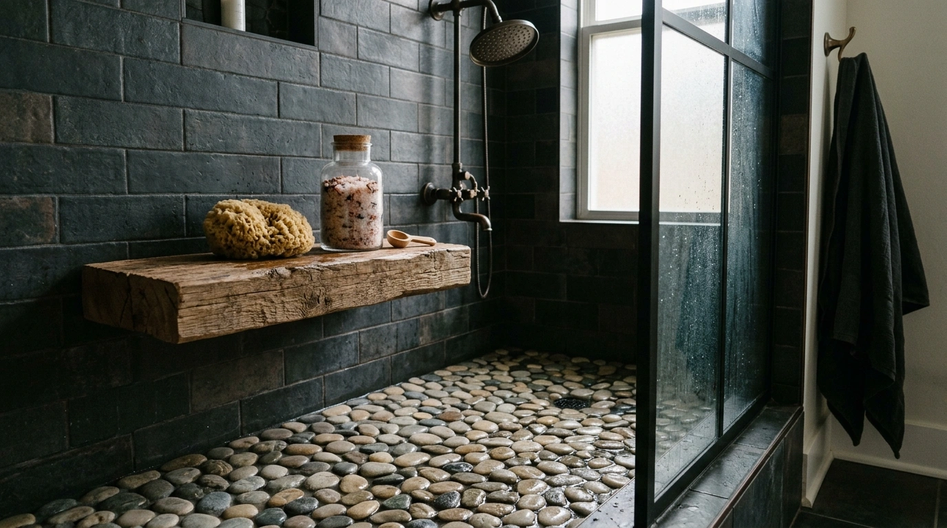 Pebble Stone Shower Floors and Floating Coconut...