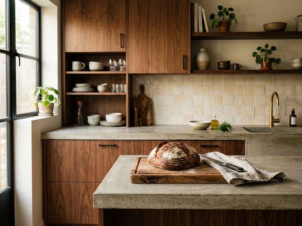 Concrete Countertops with Warm Wood