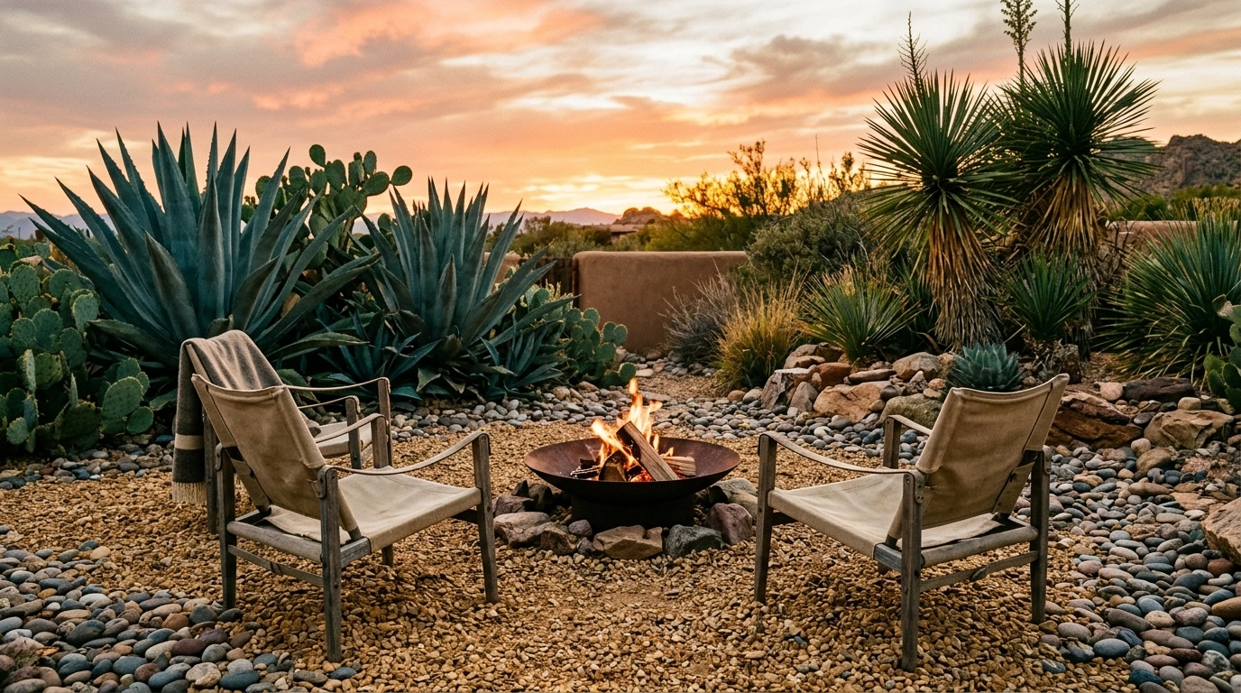 Mid-Century Modern Pea Gravel Circle with an Ac...