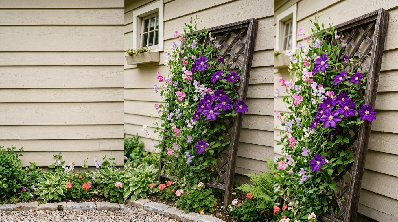 A Sweet Pea and Clematis Trellis Accent