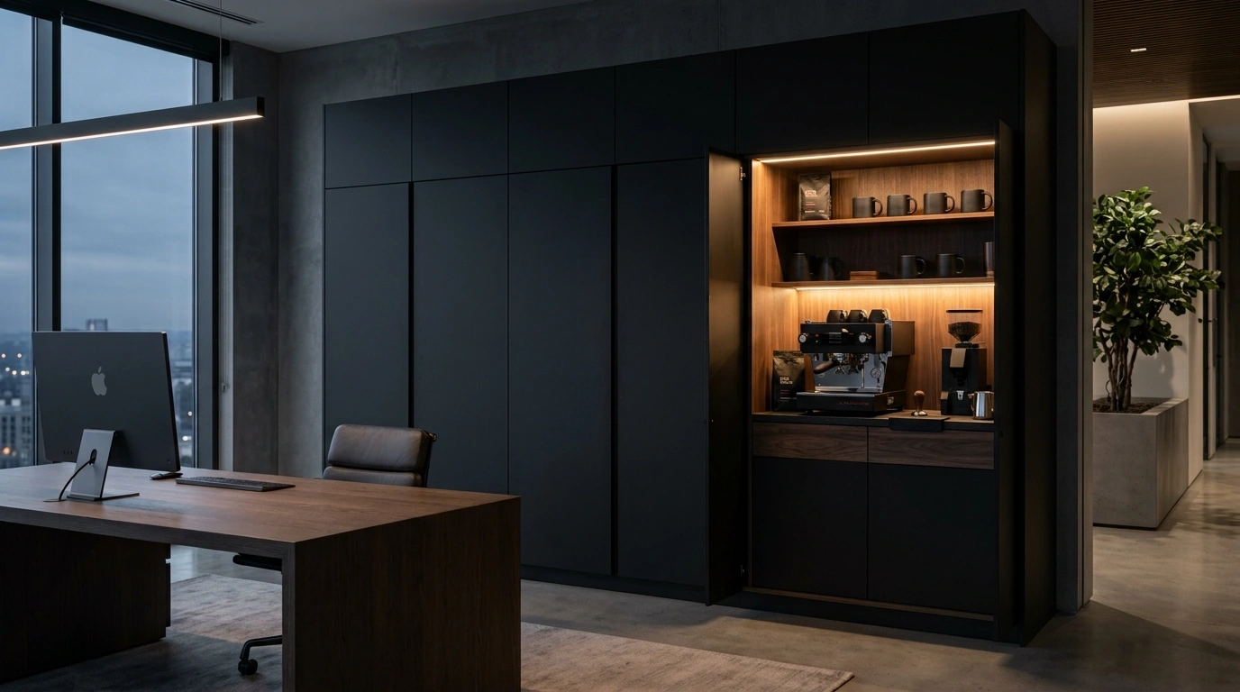 The Sleek All-Black Matte Hideaway Cabinet