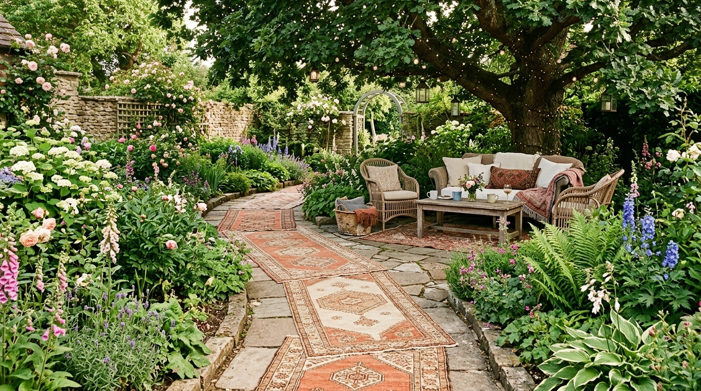 Repurposed Vintage Rugs for Pathway Aisles