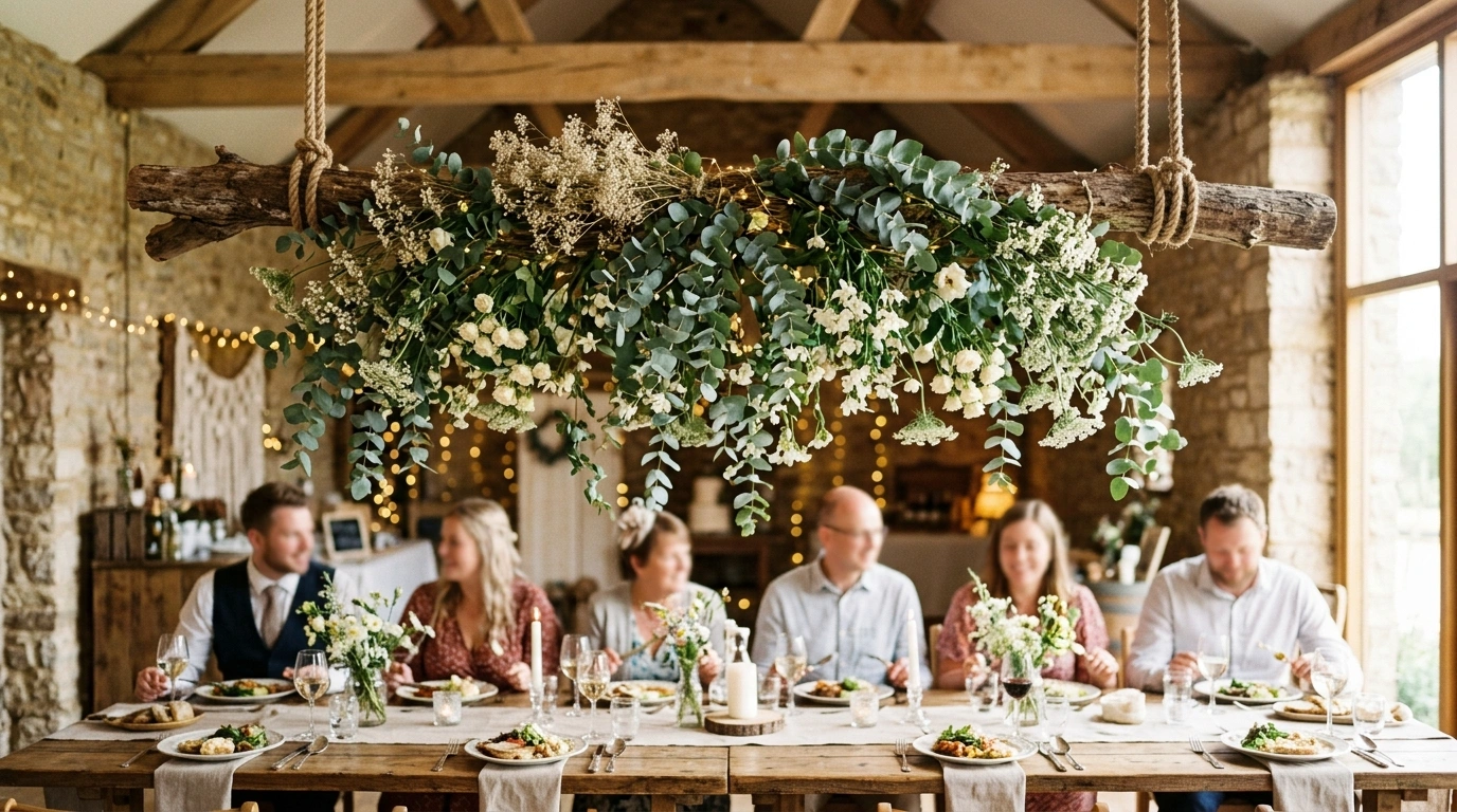 Whimsical Hanging Flower Chandelier Above